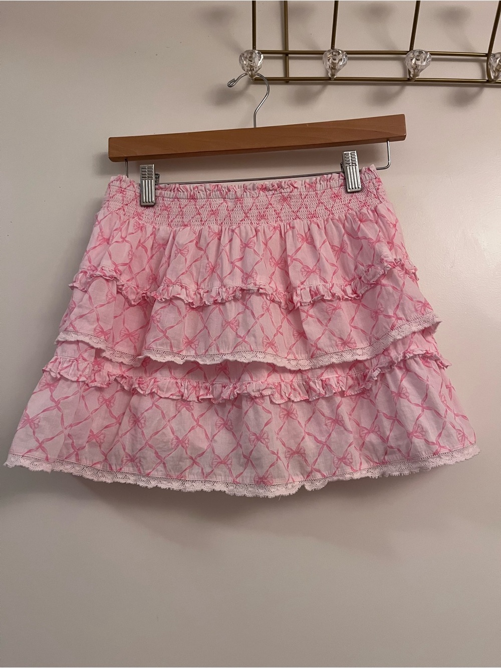 LoveShackFancy Pink Tiered Ruffle Mini Skirt